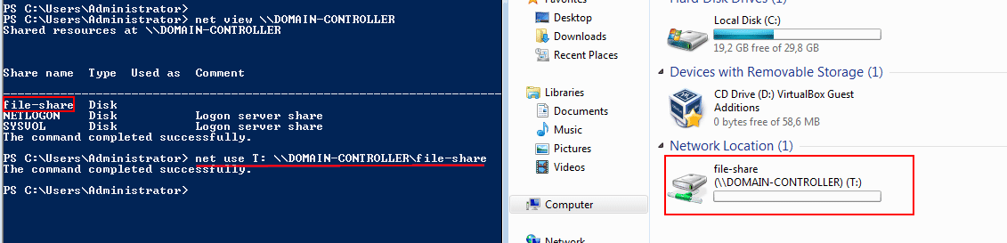 Shares mapped with net use command.