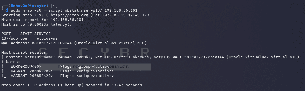 Enumeration NetBios service with nbtstat.nse script. 