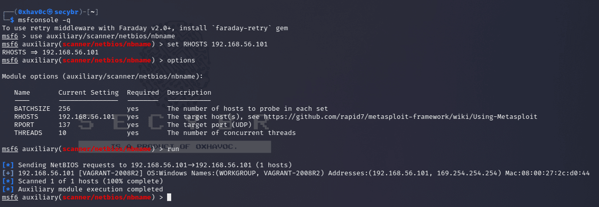 Enumeration NetBios service with Metasploit Framework.